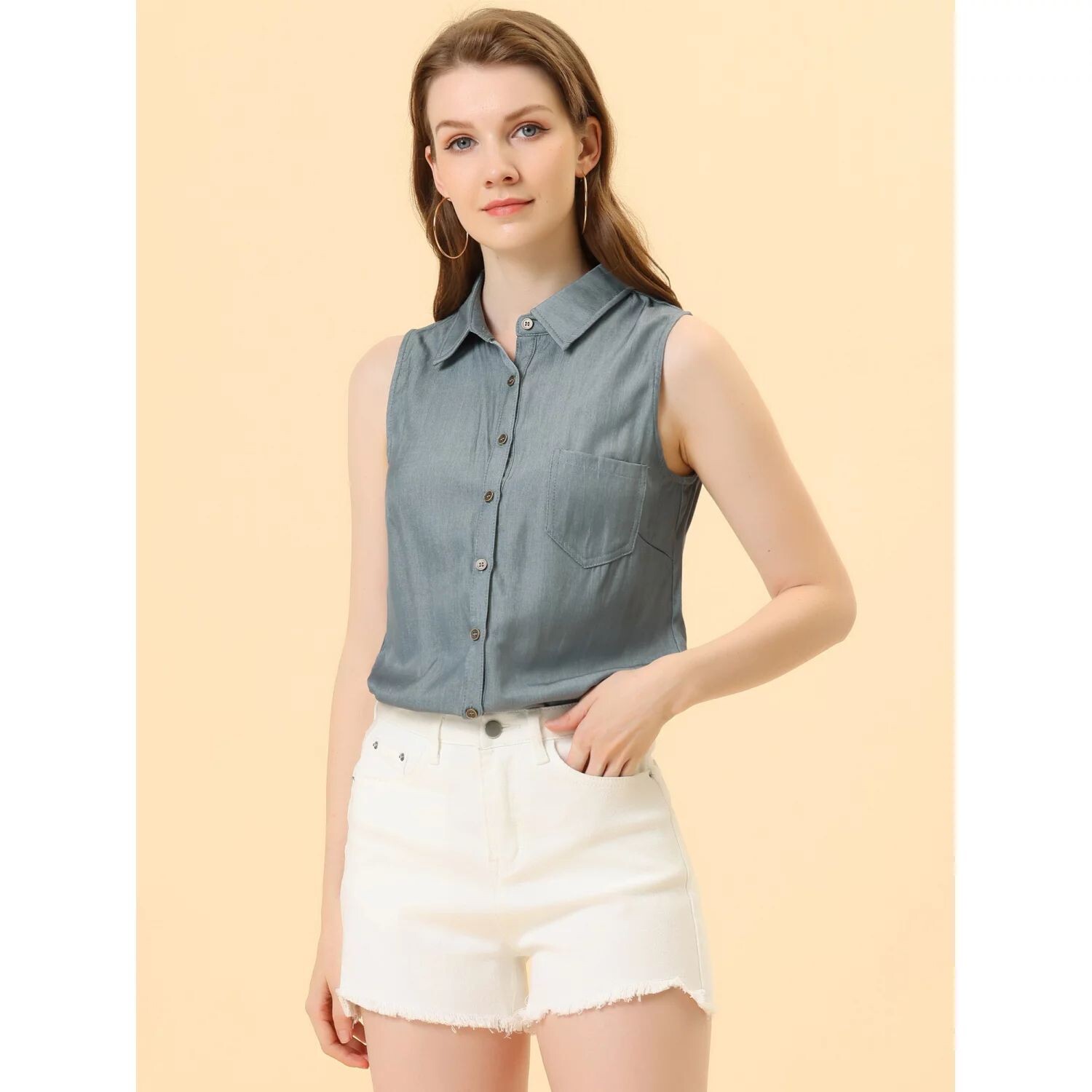 Женская однобортная рубашка без рукавов с острым воротником ALLEGRA K, бежевый
Женская однобортная рубашка без рукавов с острым воротником ALLEGRA K, бежевый