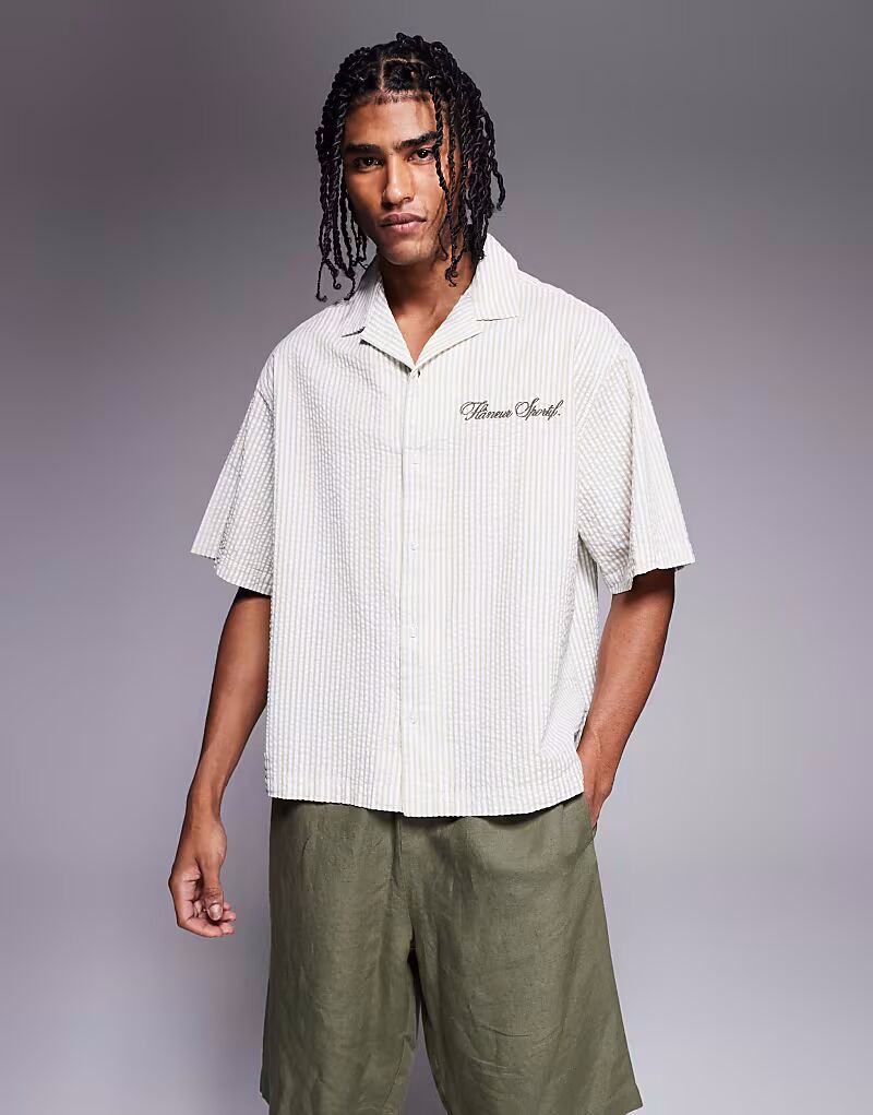 Рубашка свободного кроя ASOS DESIGN из полосатого сирсакера цвета шалфея
Рубашка свободного кроя ASOS DESIGN из полосатого сирсакера цвета шалфея