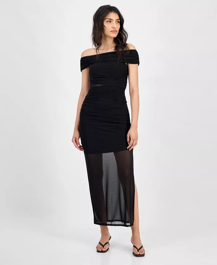 Женское платье с открытыми плечами и сборками из сетки Bar III, черный
Женское платье с открытыми плечами и сборками из сетки Bar III, черный