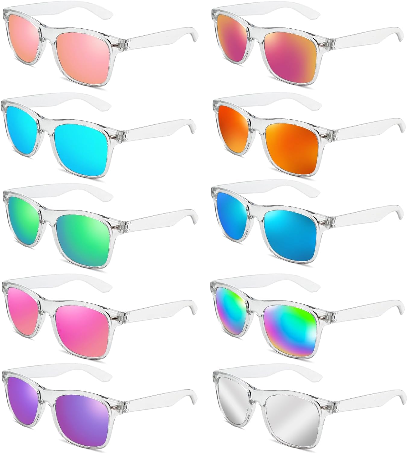 Pibupibu, оптовая продажа неоновых солнцезащитных очков для вечеринок (10/20 штук), ретро-стиль 80-х/90-х, зеркальные, разноцветные, для вечеринок, унисекс, 10 Clear Frame/Mirrored
Pibupibu, оптовая продажа неоновых солнцезащитных очков для вечеринок (10/20 штук), ретро-стиль 80-х/90-х, зеркальные, разноцветные, для вечеринок, унисекс, 10 Clear Frame/Mirrored