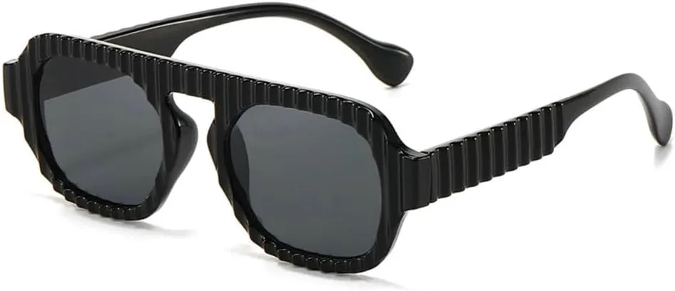 Винтажные солнцезащитные очки с плоской верхней частью, полосатой волнистой оправой для женщин и мужчин, в стиле хип-хоп, квадратные очки MTZJH, Black Black
Винтажные солнцезащитные очки с плоской верхней частью, полосатой волнистой оправой для женщин и мужчин, в стиле хип-хоп, квадратные очки MTZJH, Black Black