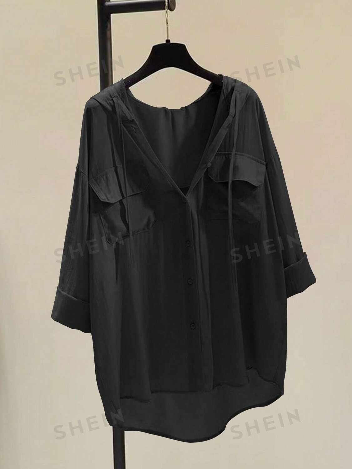 EZwear Женская простая однотонная повседневная рубашка с длинными рукавами, худи на шнурке Shein, черный
EZwear Женская простая однотонная повседневная рубашка с длинными рукавами, худи на шнурке Shein, черный