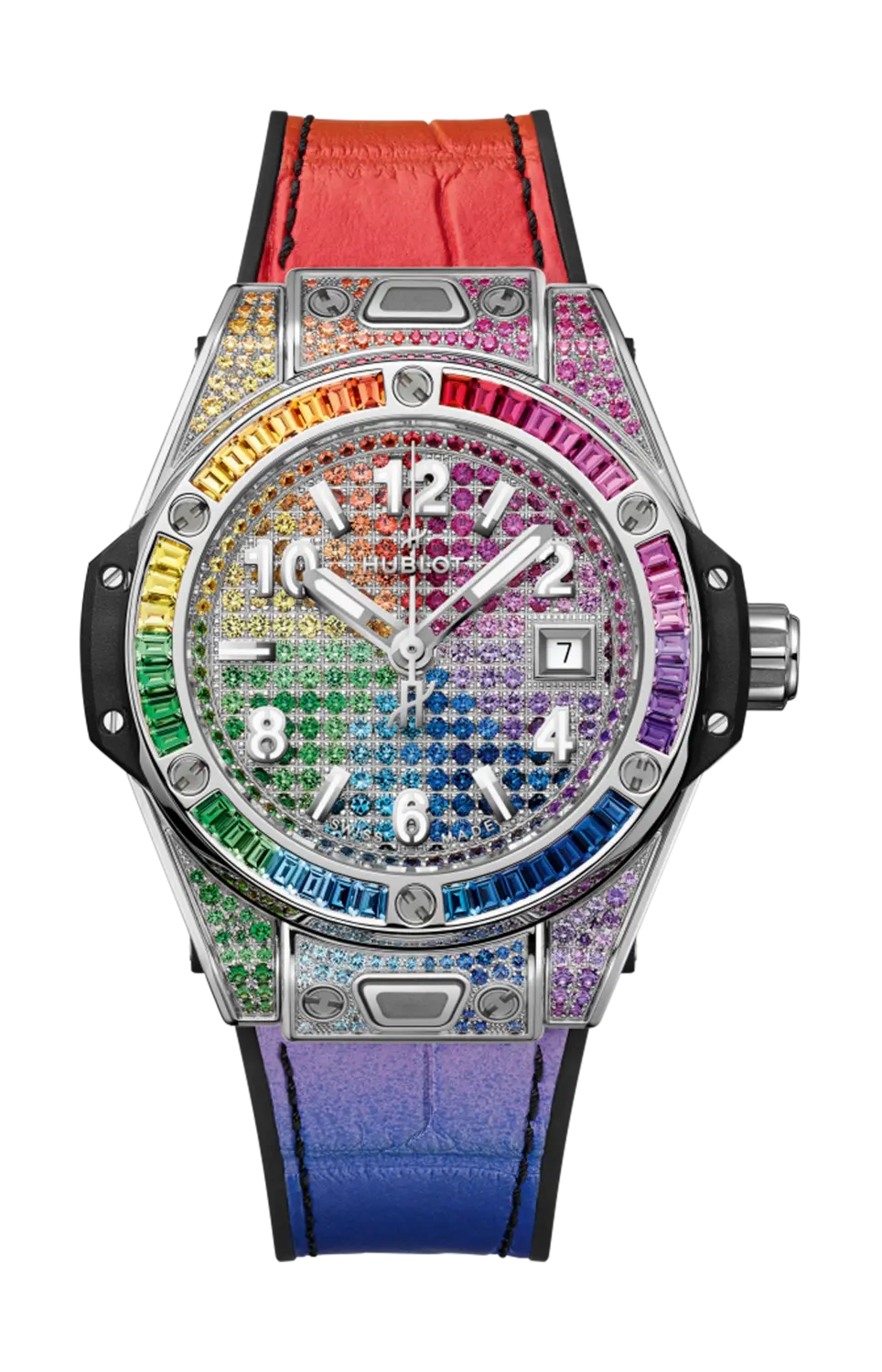 Часы Hublot Big bang one click steel rainbow с драгоценными камнями
Часы Hublot Big bang one click steel rainbow с драгоценными камнями