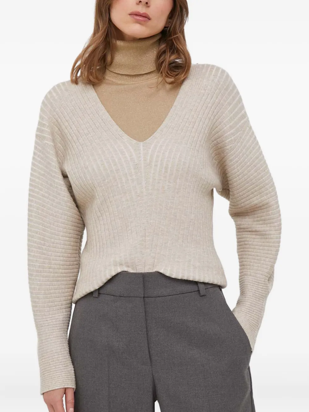 Рифленый свитер с V-образным вырезом Dkny, нейтральный
Рифленый свитер с V-образным вырезом Dkny, нейтральный