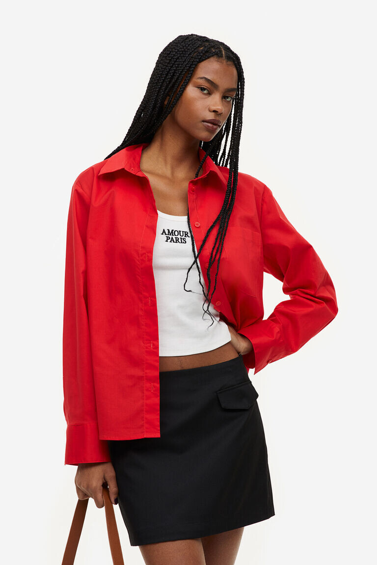 Рубашка из хлопкового поплина H&M, красный
Рубашка из хлопкового поплина H&M, красный