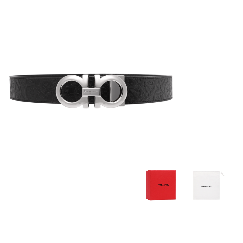 Реверсивный и регулируемый пояс Gancini с тиснением Ferragamo, черный
Реверсивный и регулируемый пояс Gancini с тиснением Ferragamo, черный