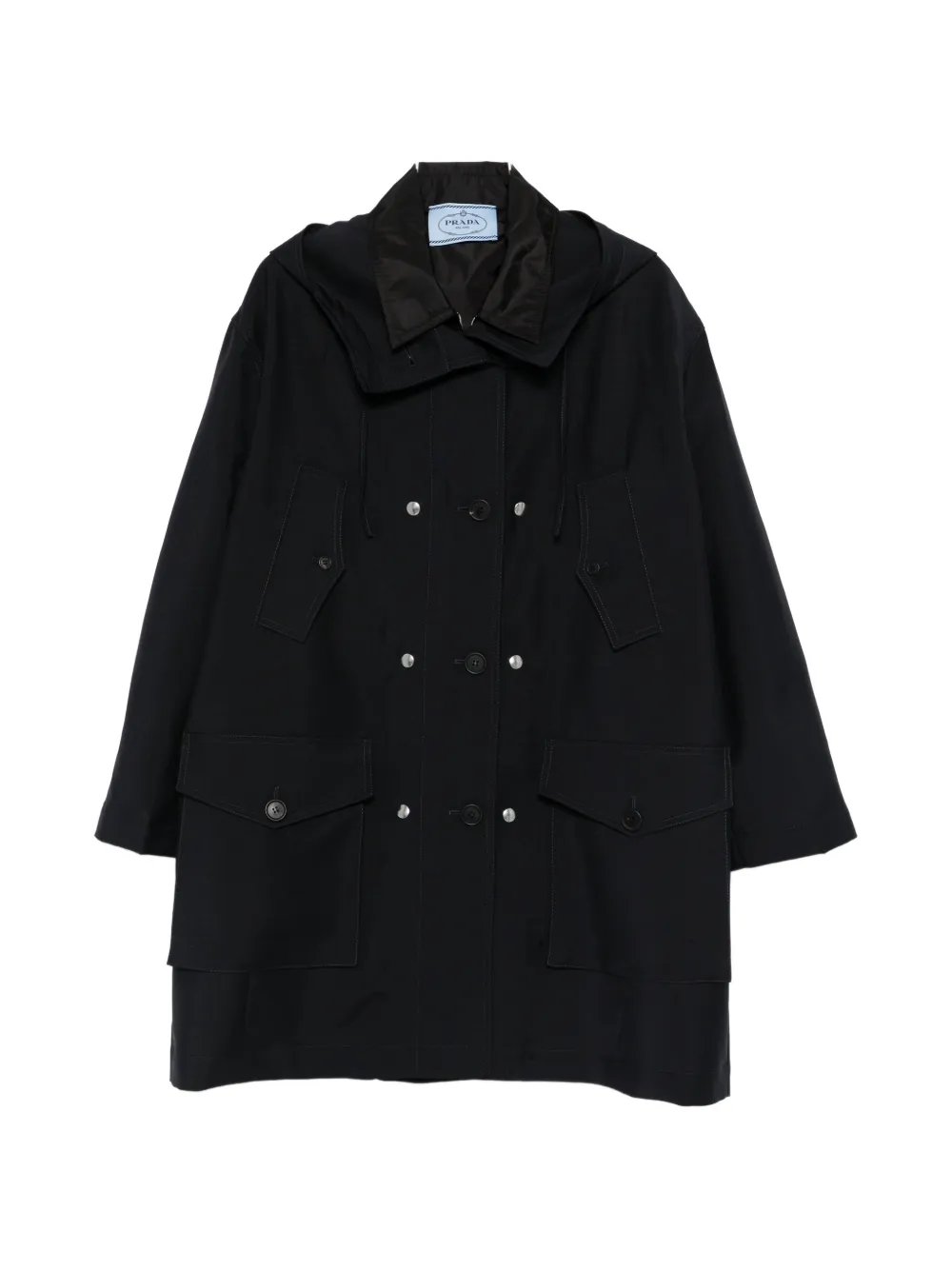 Двубортное пальто с капюшоном Prada, синий
Двубортное пальто с капюшоном Prada, синий