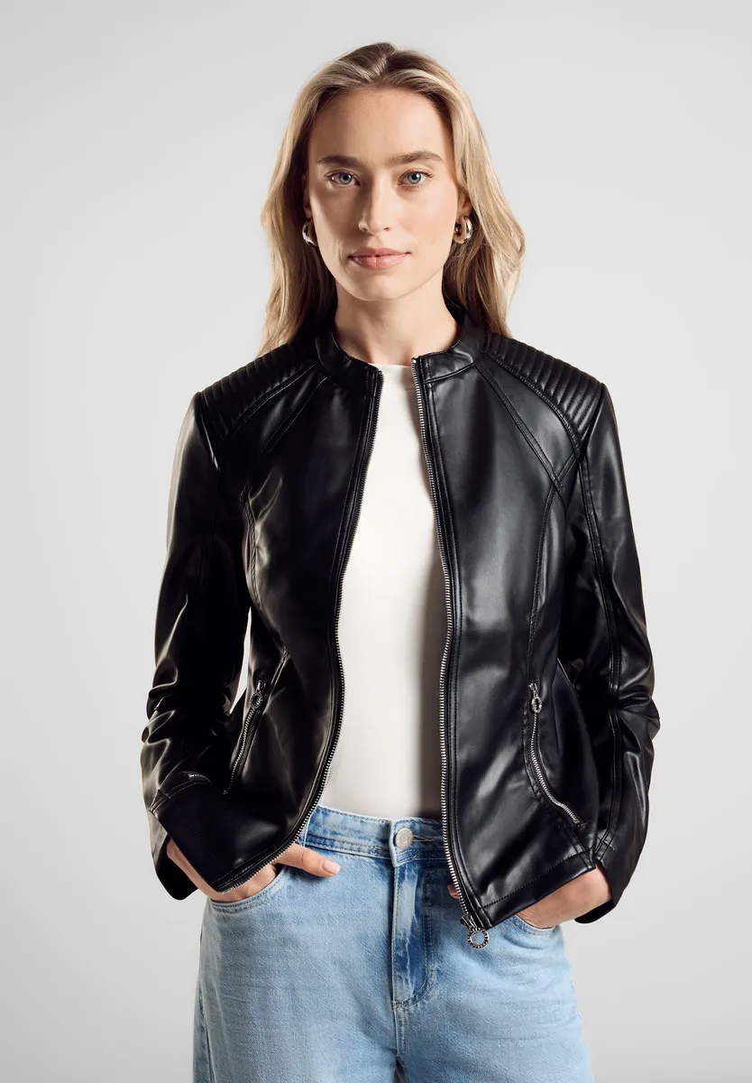 STREET ONE кожаная куртка, без капюшона, с воротником стойкой, черный
STREET ONE кожаная куртка, без капюшона, с воротником стойкой, черный