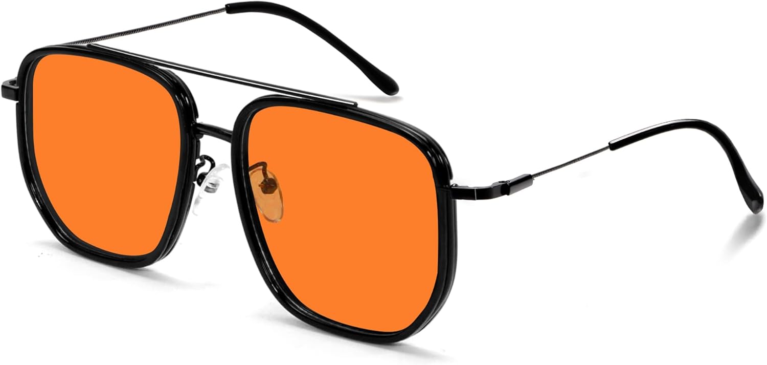 Ретро-солнцезащитные очки-авиаторы квадратной формы для женщин и мужчин, модные солнцезащитные очки с увеличенной металлической двойной перемычкой TYA, Black Frame - Orange Lens
Ретро-солнцезащитные очки-авиаторы квадратной формы для женщин и мужчин, модные солнцезащитные очки с увеличенной металлической двойной перемычкой TYA, Black Frame - Orange Lens