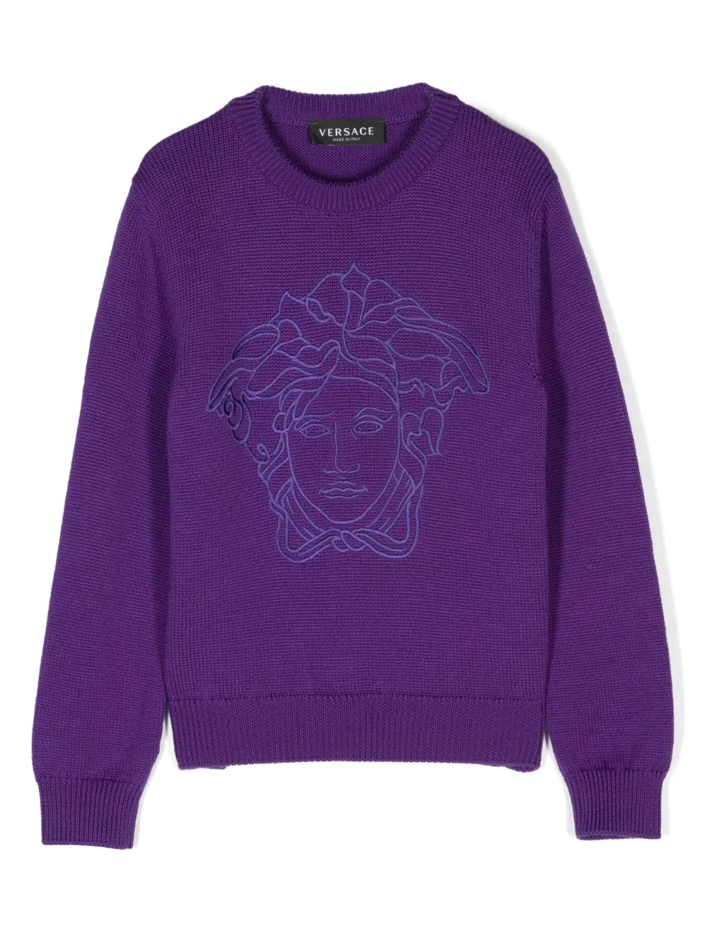 Джемпер с вышивкой Medusa Versace Kids, фиолетовый
Джемпер с вышивкой Medusa Versace Kids, фиолетовый