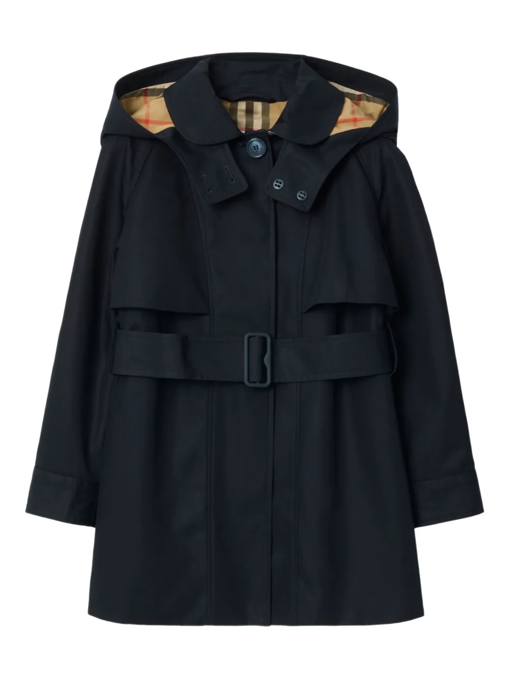 Пальто с капюшоном и поясом BURBERRY KIDS, черный 
Пальто с капюшоном и поясом BURBERRY KIDS, черный