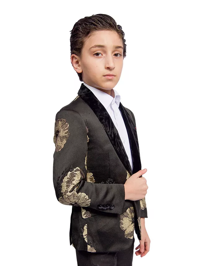 Черно-золотой приталенный пиджак с цветочным принтом для малышей Elie Balleh
Черно-золотой приталенный пиджак с цветочным принтом для малышей Elie Balleh