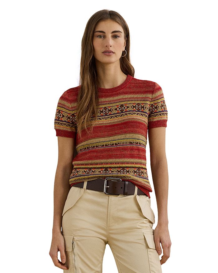 Гео полосатый свитер с коротким рукавом Ralph Lauren, мультиколор 
Гео полосатый свитер с коротким рукавом Ralph Lauren, мультиколор