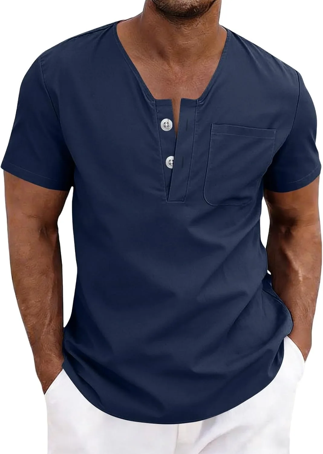 Мужская футболка хенли slim fit из хлопка и льна
Мужская футболка хенли slim fit из хлопка и льна