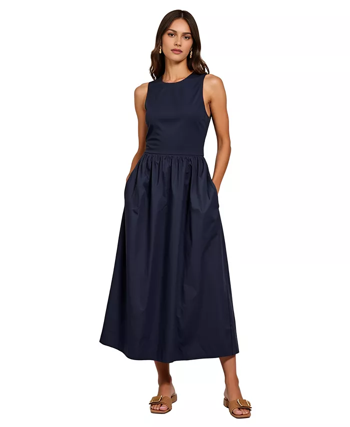 Женское платье миди без рукавов с круглым вырезом и сборками на талии Modenaire, синий
Женское платье миди без рукавов с круглым вырезом и сборками на талии Modenaire, синий