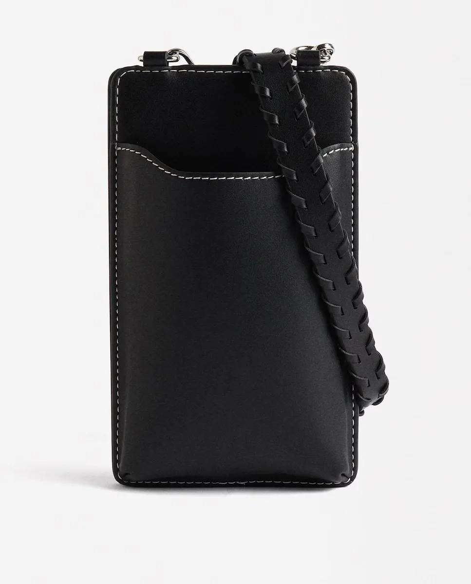 Сумка для мобильного телефона, трансформируемая в сумку через плечо, с плетеной ручкой и застежкой на пуговицы, однотонная Parfois, черный