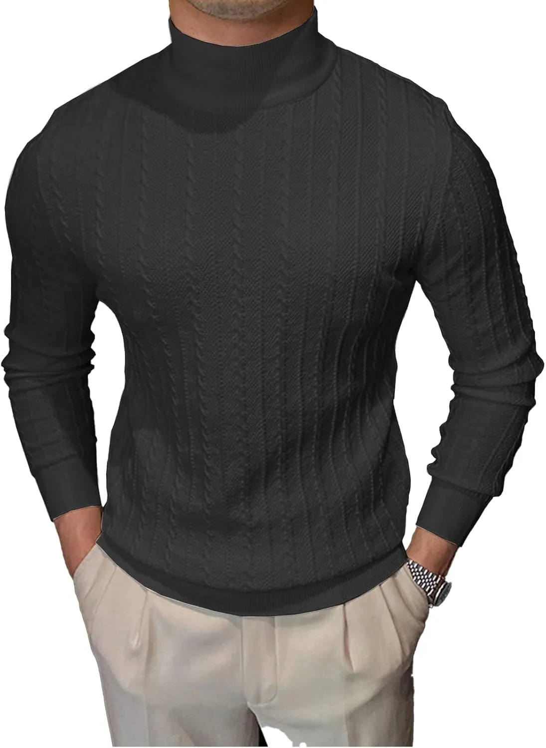 Мужской свитер с высоким воротником, длинный рукав, slim fit, кабельная вязка iudam
Мужской свитер с высоким воротником, длинный рукав, slim fit, кабельная вязка iudam