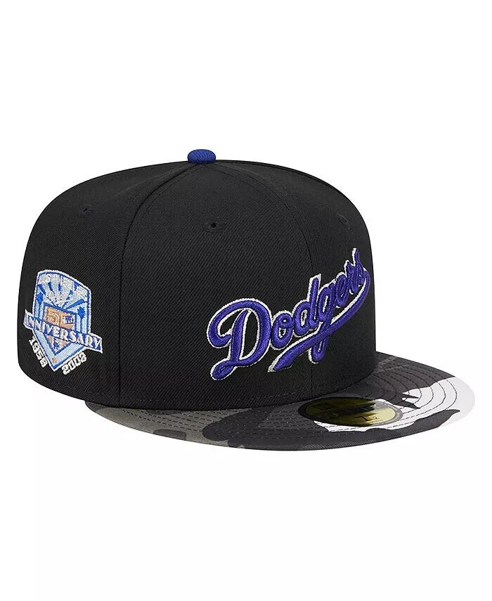 Мужская черная приталенная кепка Los Angeles Dodgers с камуфляжным эффектом металлик 59FIFTY New Era, черный