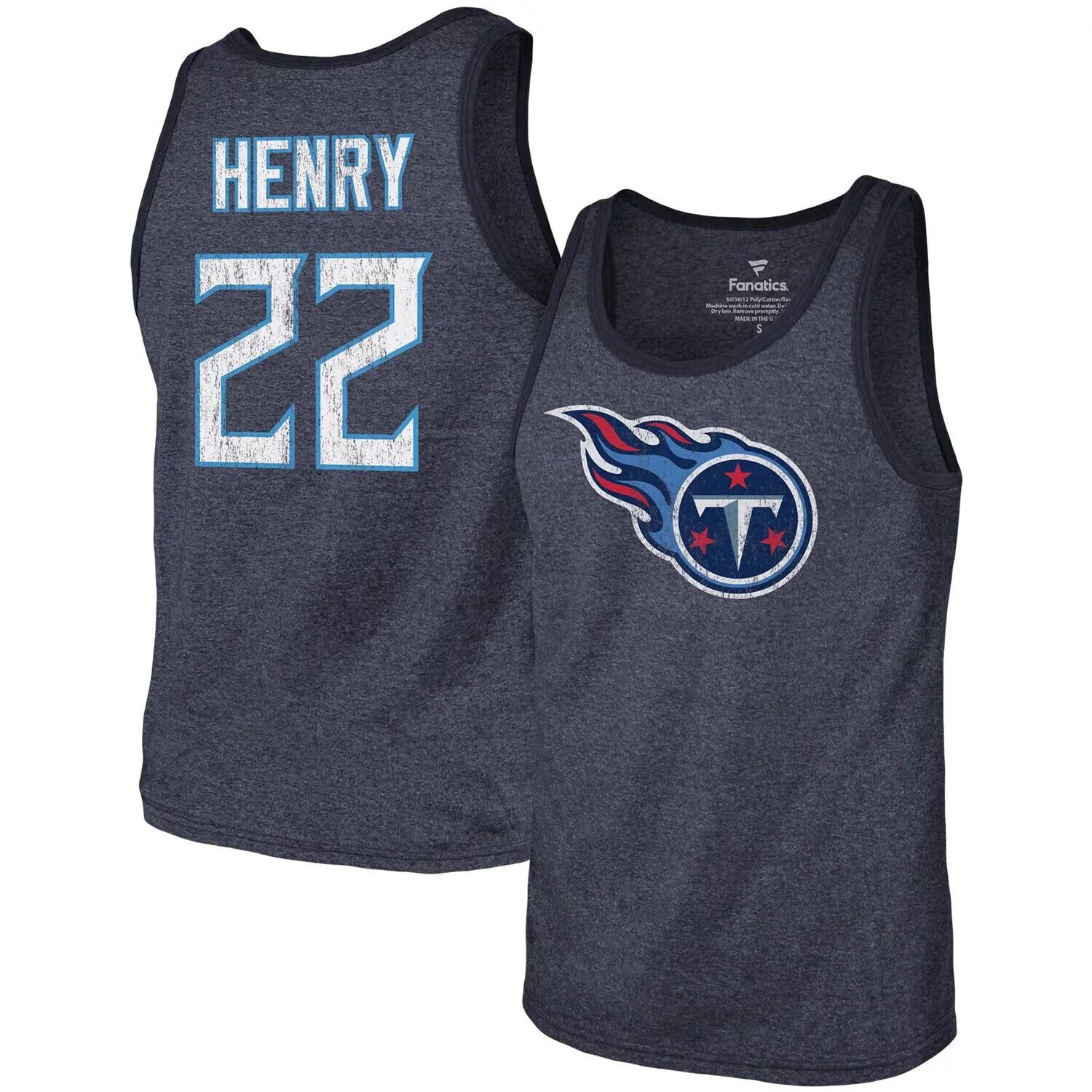 Мужская майка Fanatics с логотипом Derrick Генри Navy Tennessee Titans, имя и номер, трехцветная майка Majestic 
Мужская майка Fanatics с логотипом Derrick Генри Navy Tennessee Titans, имя и номер, трехцветная майка Majestic