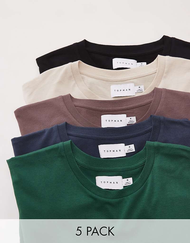 Topman — комплект из 5 футболок классического кроя черного, коричневого, каменно-бежевого, темно-синего и зеленого цветов
Topman — комплект из 5 футболок классического кроя черного, коричневого, каменно-бежевого, темно-синего и зеленого цветов