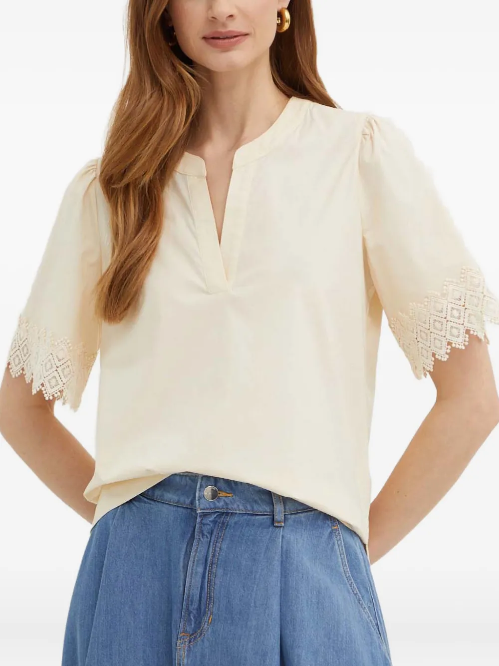 Кружевная блузка с короткими рукавами Twinset, кремовый
Кружевная блузка с короткими рукавами Twinset, кремовый