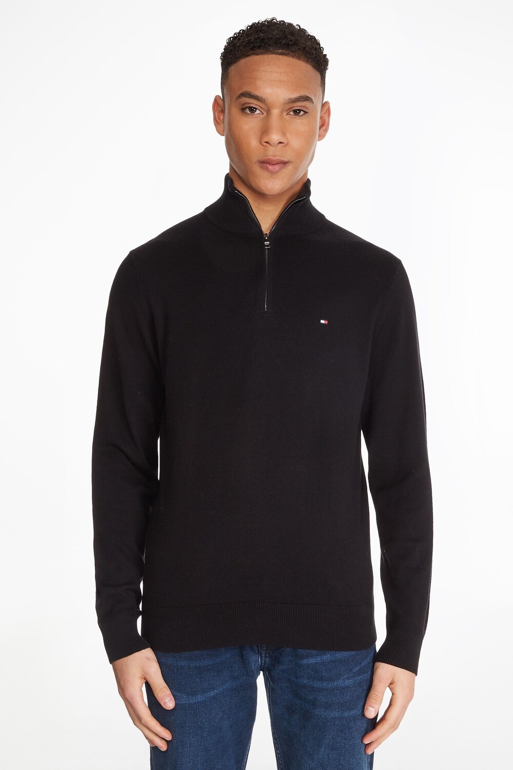 Черный хлопковый свитер с короткими рукавами из смесового материала и кашемира Tommy Hilfiger, черный 
Черный хлопковый свитер с короткими рукавами из смесового материала и кашемира Tommy Hilfiger, черный