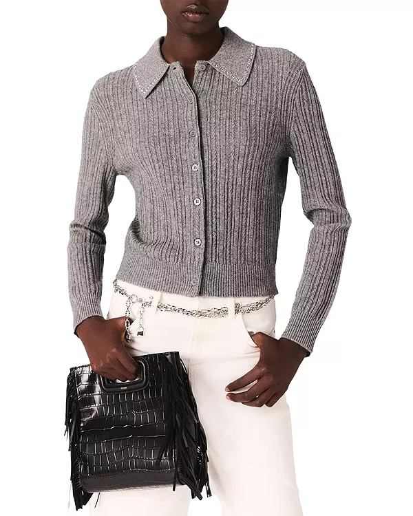 Украшенный шерстяной кардиган Maje, серый
Украшенный шерстяной кардиган Maje, серый