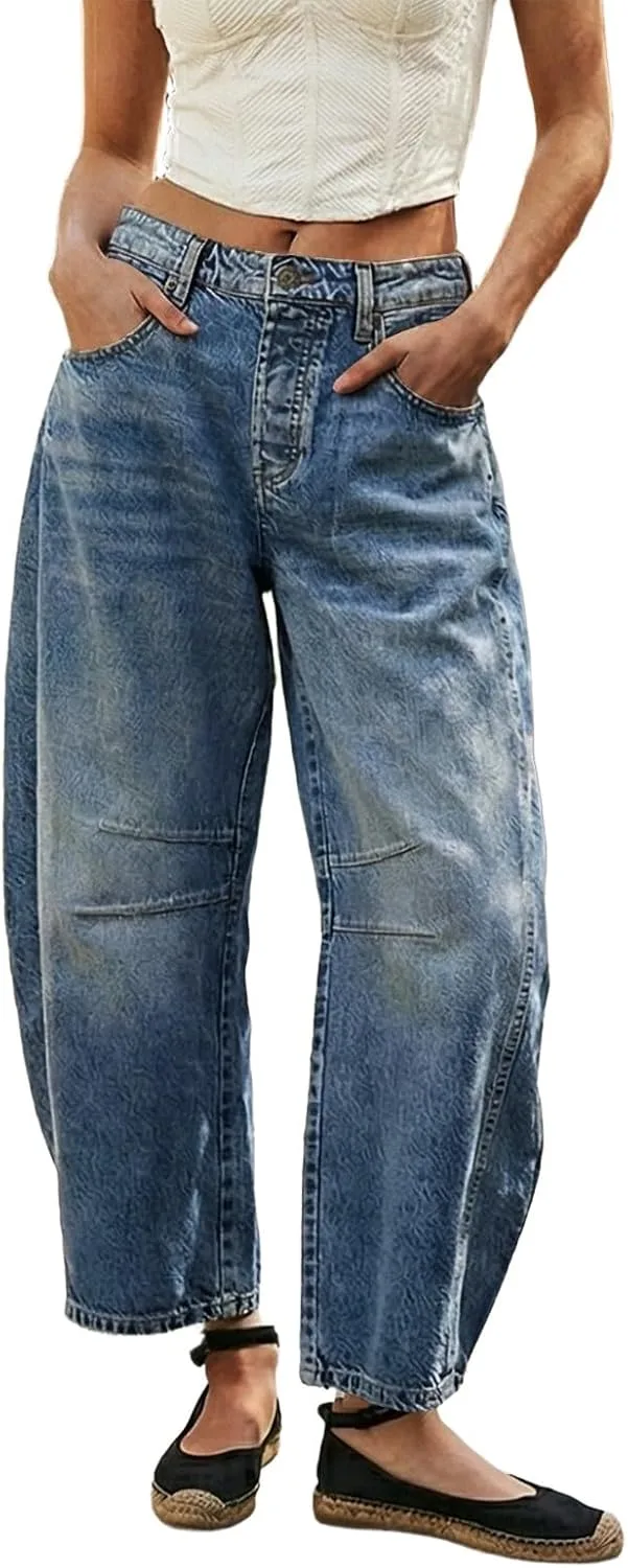 Женские джинсы-багги с высокой талией и карманом
Женские джинсы-багги с высокой талией и карманом