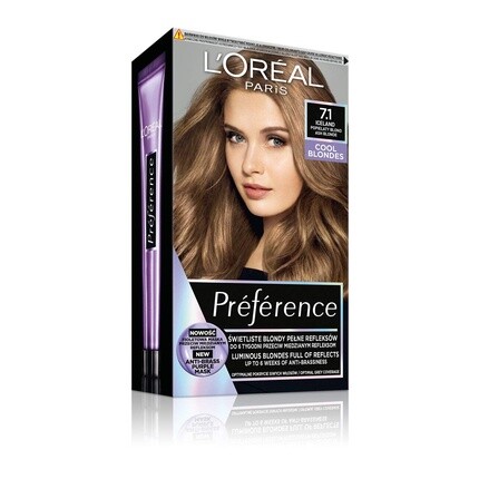 Краска для волос Preference Creme 7.1 Исландский пепельный блондин 174мл, L'Oreal
Краска для волос Preference Creme 7.1 Исландский пепельный блондин 174мл, L'Oreal