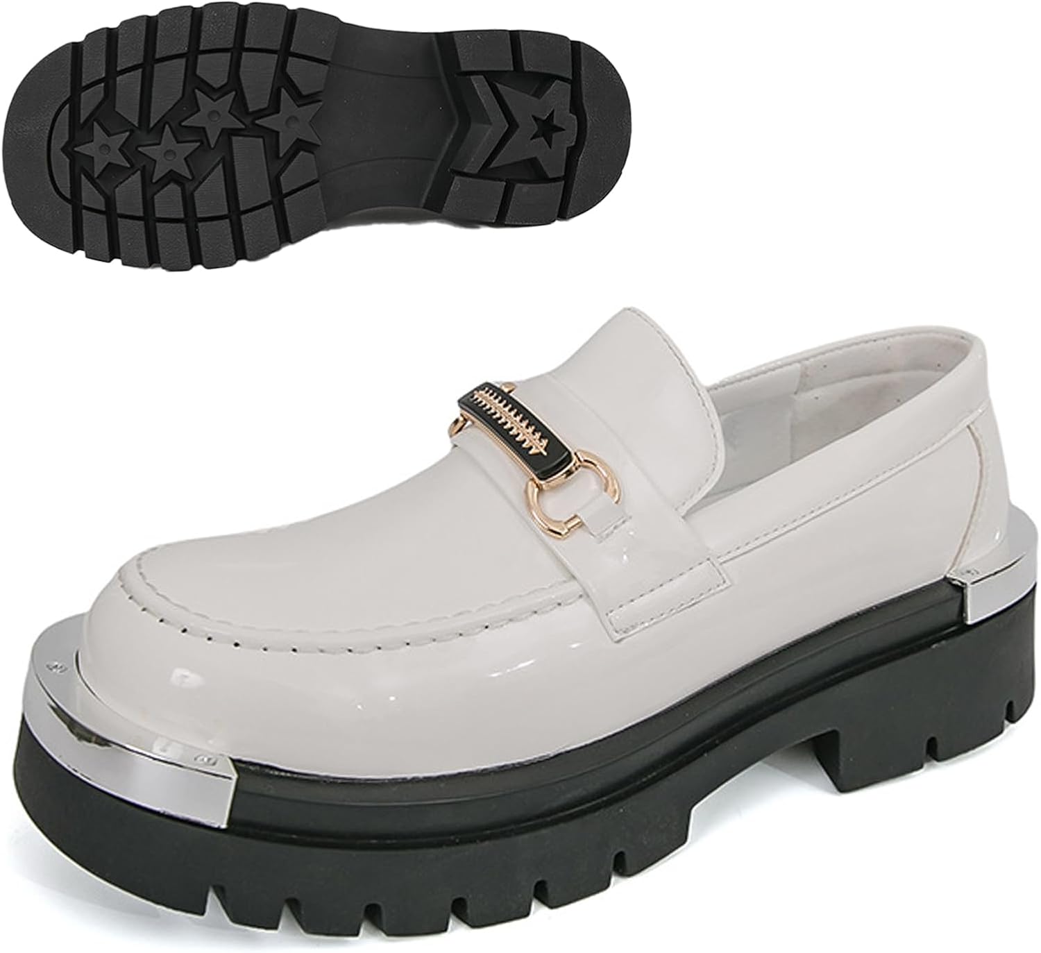 Мужские лоферы на толстой подошве из лакированной кожи с металлическим декором, роскошные с круглым носком, без шнуровки, с рифленой подошвой, повседневные, нескользящие, амортизирующие, для работы и улицы Nekgnl, белый
Мужские лоферы на толстой подошве из лакированной кожи с металлическим декором, роскошные с круглым носком, без шнуровки, с рифленой подошвой, повседневные, нескользящие, амортизирующие, для работы и улицы Nekgnl, белый