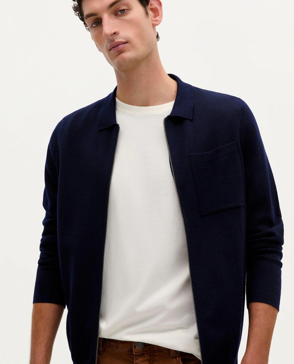 Мужской шерстяной кардиган с застежкой-молнией Scalpers, тёмно-синий 
Мужской шерстяной кардиган с застежкой-молнией Scalpers, тёмно-синий