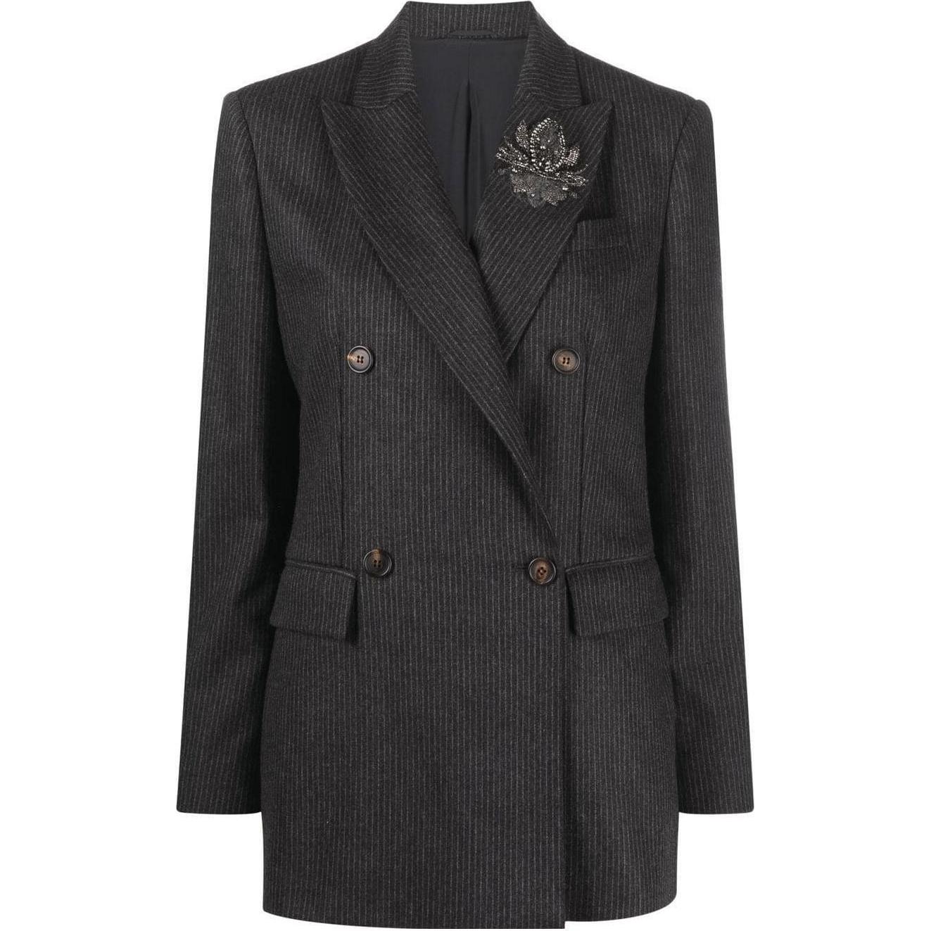 Brunello Cucinelli Однобортный полосатый приталенный жакет, Gray
Brunello Cucinelli Однобортный полосатый приталенный жакет, Gray