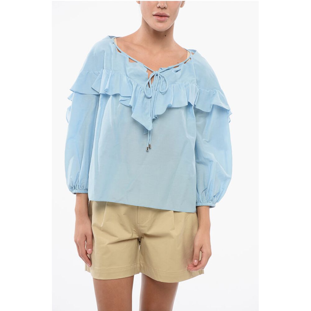 Блузка BONES из хлопка и шелка однотонного цвета с оборками Pinko, Blue
Блузка BONES из хлопка и шелка однотонного цвета с оборками Pinko, Blue