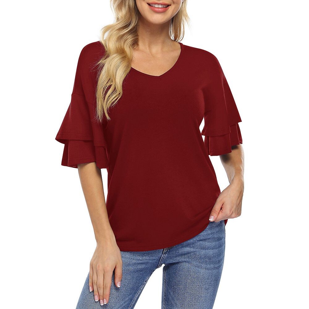 Женская туника с рюшами, повседневная рубашка с v-образным вырезом, пуловер с короткими рукавами, блузка, топ Clearlove, цвет Wine Red
Женская туника с рюшами, повседневная рубашка с v-образным вырезом, пуловер с короткими рукавами, блузка, топ Clearlove, цвет Wine Red