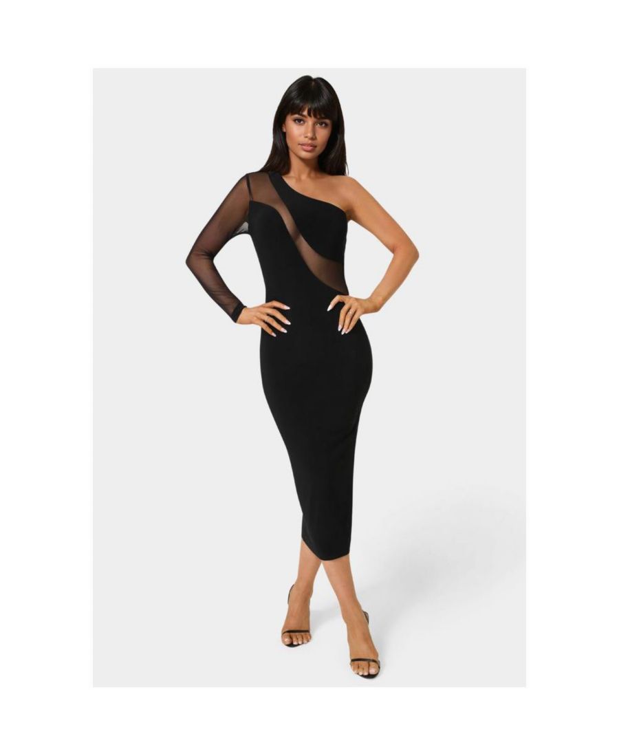 Женское миди-платье на одно плечо с сетчатой вставкой Bebe, Black
Женское миди-платье на одно плечо с сетчатой вставкой Bebe, Black