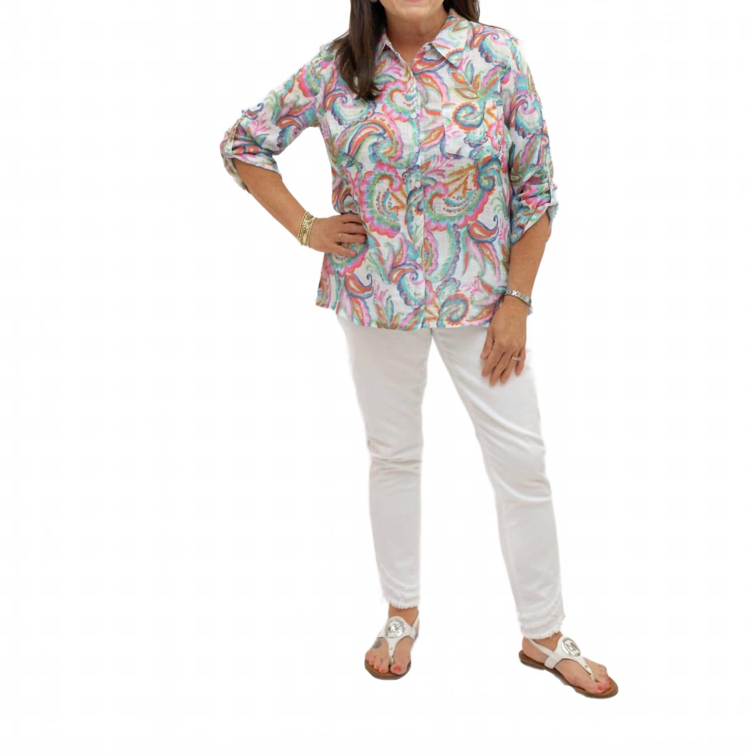 Женский топ из газовой ткани с принтом, разноцветный CHARLIE B, мультиколор
Женский топ из газовой ткани с принтом, разноцветный CHARLIE B, мультиколор