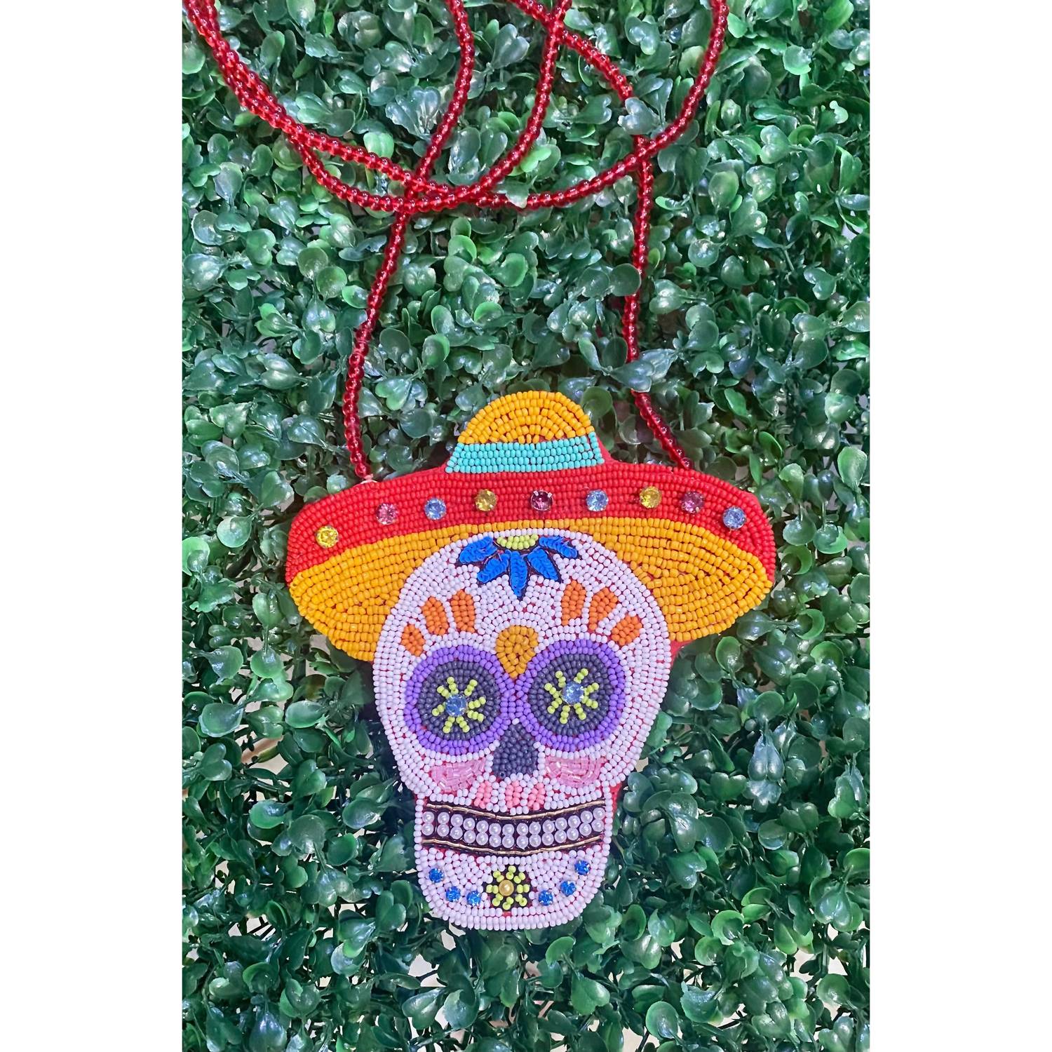 Женская кросс-боди сумка в виде сомбреро с бисерным узором "Сахарный череп" в стиле Día De Los Muertos, разноцветная Sophia Collection, мультиколор 
Женская кросс-боди сумка в виде сомбреро с бисерным узором "Сахарный череп" в стиле Día De Los Muertos, разноцветная Sophia Collection, мультиколор