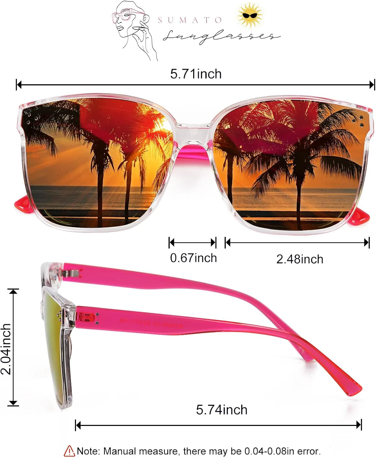 Женские солнцезащитные очки Sumato, большие розовые солнцезащитные очки для женщин с модными зеркальными линзами, блокирующими УФ-излучение UV400, Pink+light Pink
Женские солнцезащитные очки Sumato, большие розовые солнцезащитные очки для женщин с модными зеркальными линзами, блокирующими УФ-излучение UV400, Pink+light Pink