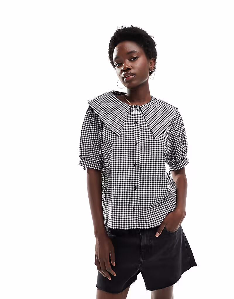 Рубашка New Look с воротником в клетку виши черного цвета
Рубашка New Look с воротником в клетку виши черного цвета