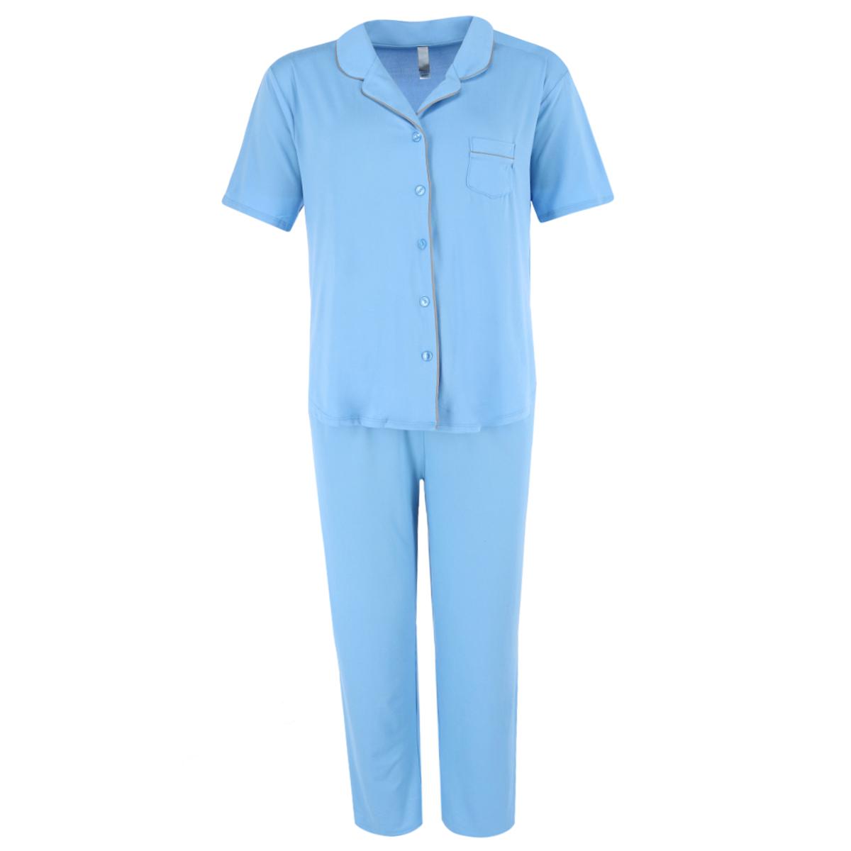 Женский пижамный комплект с короткими рукавами и брюками, воротник-стойка PJ Couture, синий
Женский пижамный комплект с короткими рукавами и брюками, воротник-стойка PJ Couture, синий