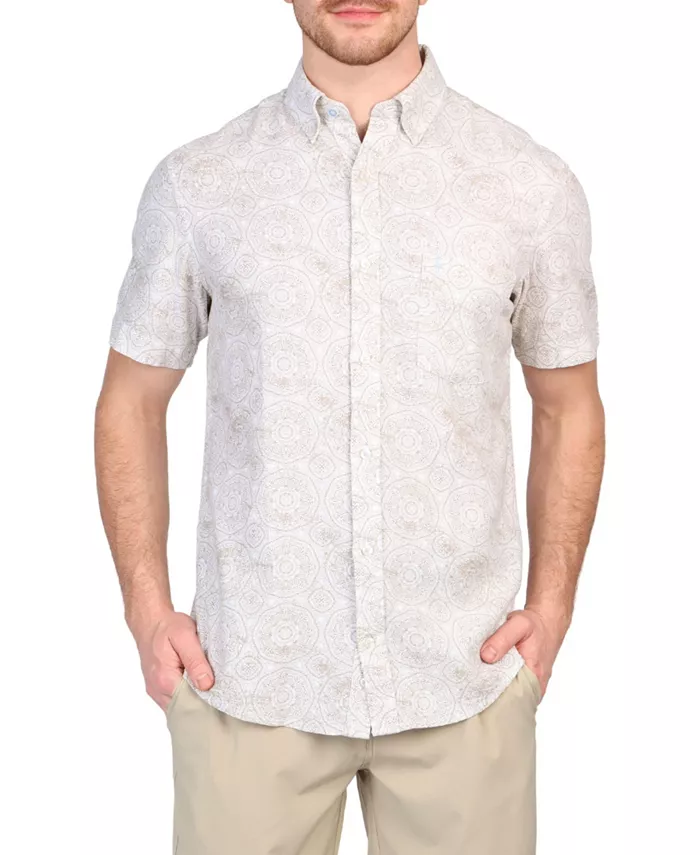 Мужская рубашка с коротким рукавом из смесового льна с принтом батик Tailorbyrd, белый
Мужская рубашка с коротким рукавом из смесового льна с принтом батик Tailorbyrd, белый