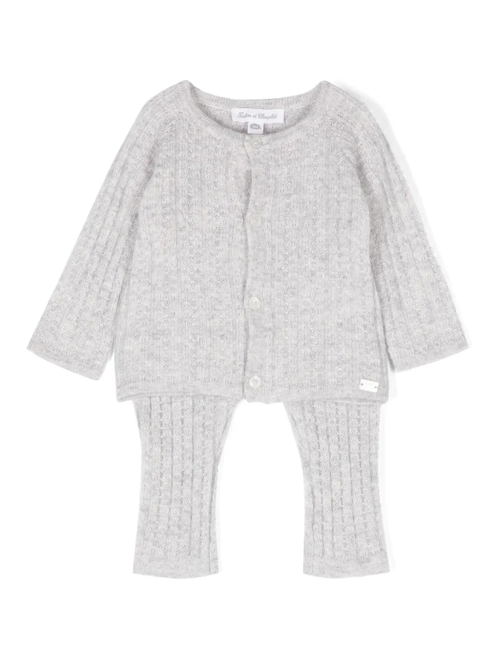 Комплект из кардигана и брюк ажурной вязки Tartine Et Chocolat, серый
Комплект из кардигана и брюк ажурной вязки Tartine Et Chocolat, серый