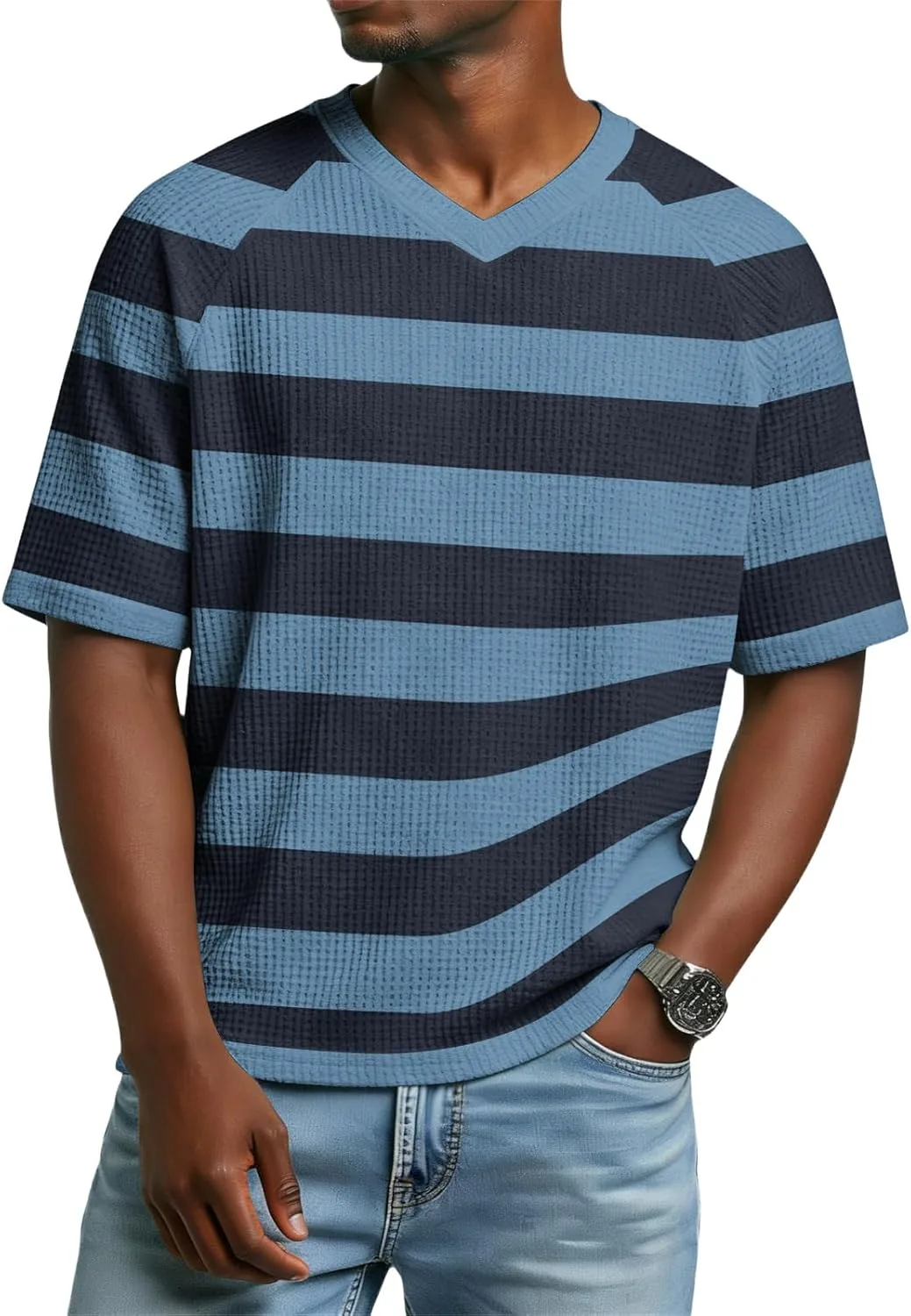 Мужская футболка с коротким рукавом, полоска, вязаная RODYETQQ
Мужская футболка с коротким рукавом, полоска, вязаная RODYETQQ