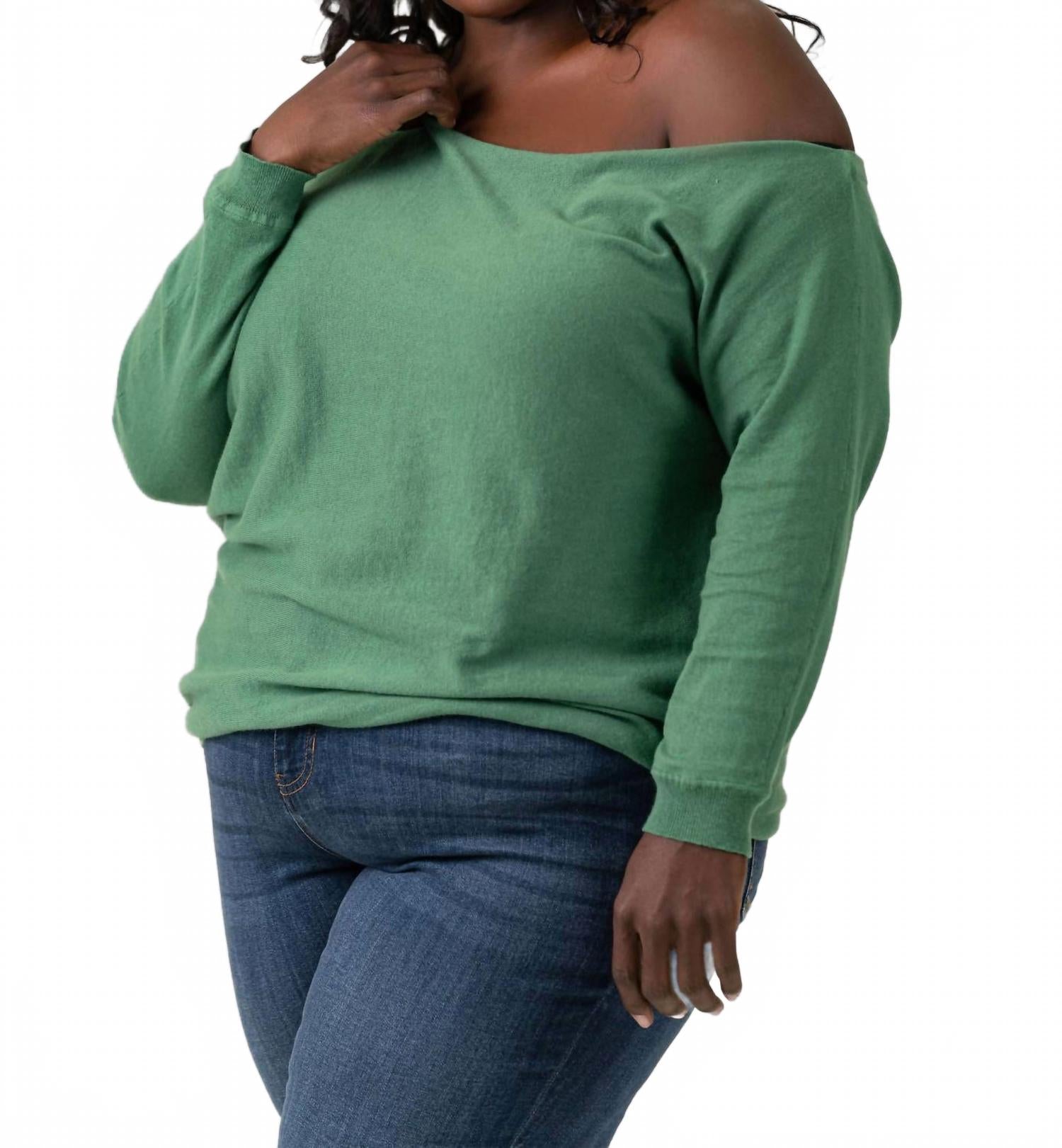 Хлопковый кашемировый свитер с открытыми плечами - большие размеры, цвет гольф-грин Minnie Rose, зеленый
Хлопковый кашемировый свитер с открытыми плечами - большие размеры, цвет гольф-грин Minnie Rose, зеленый