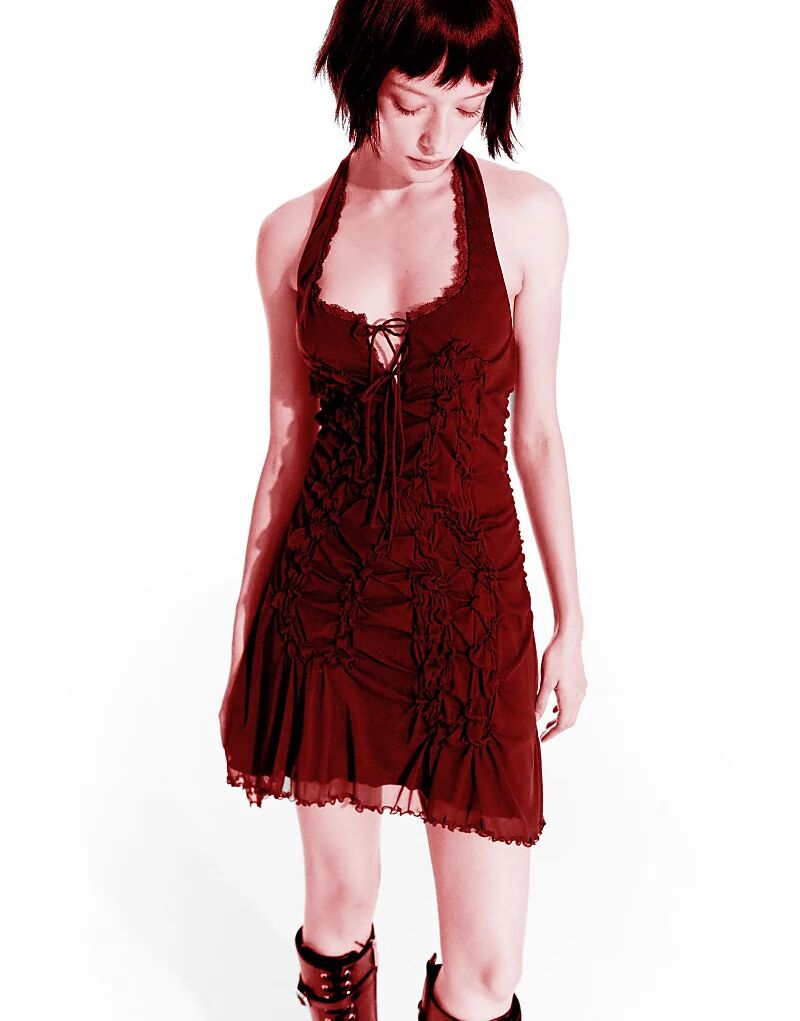 Мини-платье Bershka со сборками и кружевом бордового цвета
Мини-платье Bershka со сборками и кружевом бордового цвета