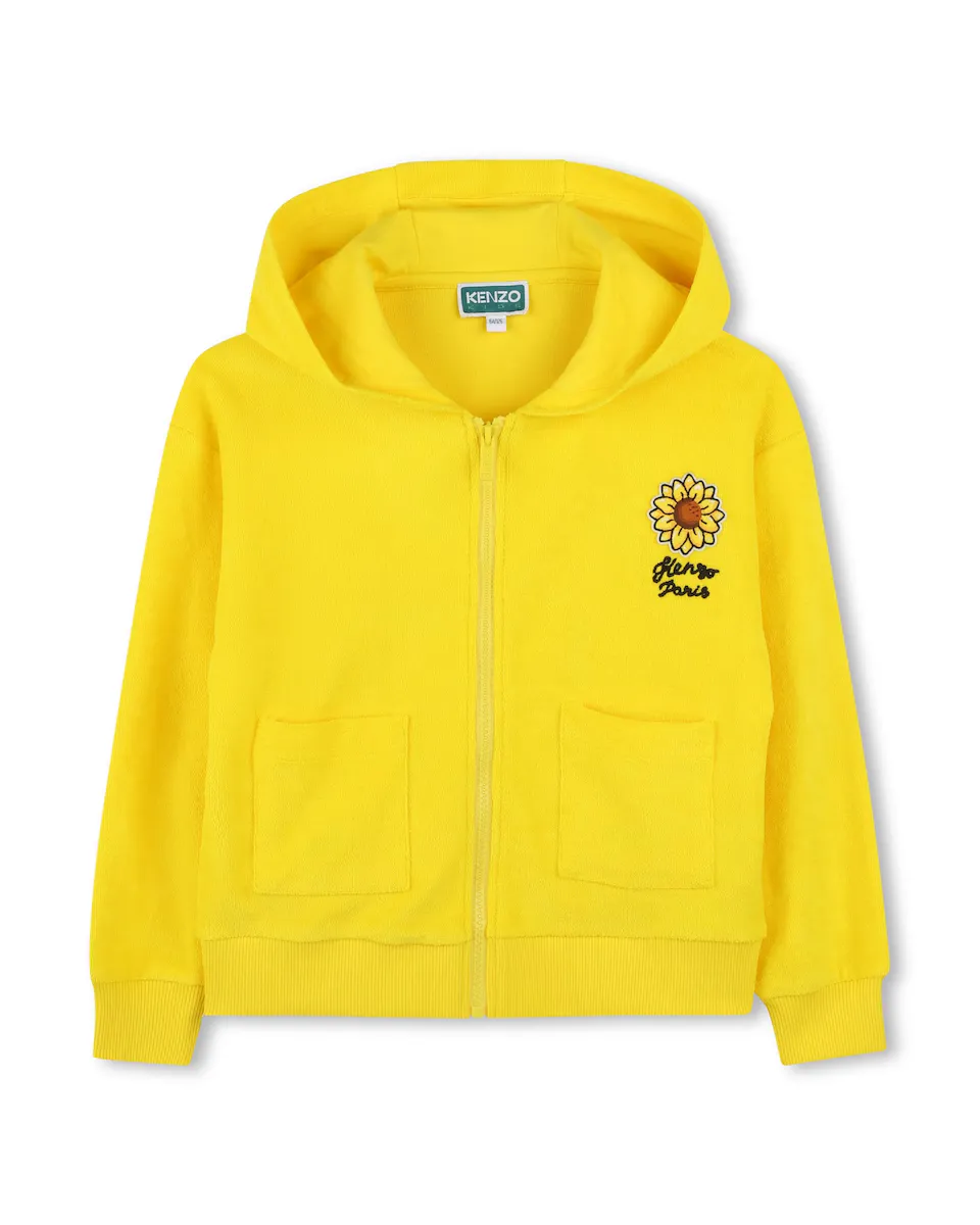 Махровая куртка для девочек с капюшоном и застежкой-молнией Kenzo Kids, жёлтый 
Махровая куртка для девочек с капюшоном и застежкой-молнией Kenzo Kids, жёлтый