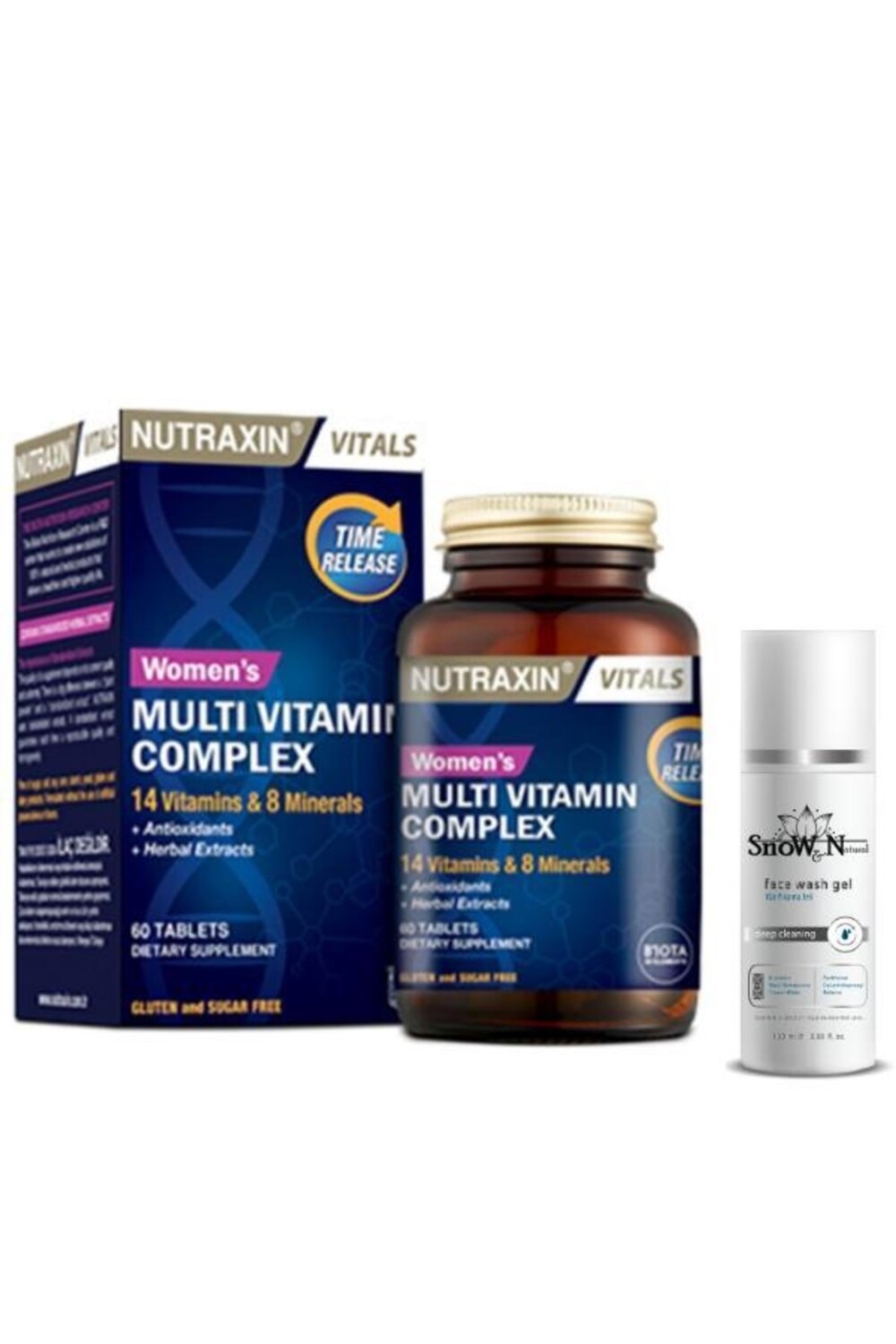 Nutraxin Мультивитаминно-минеральный комплекс для женщин, 60 таблеток + очищающий гель для лица, 100 мл, подарок
Nutraxin Мультивитаминно-минеральный комплекс для женщин, 60 таблеток + очищающий гель для лица, 100 мл, подарок