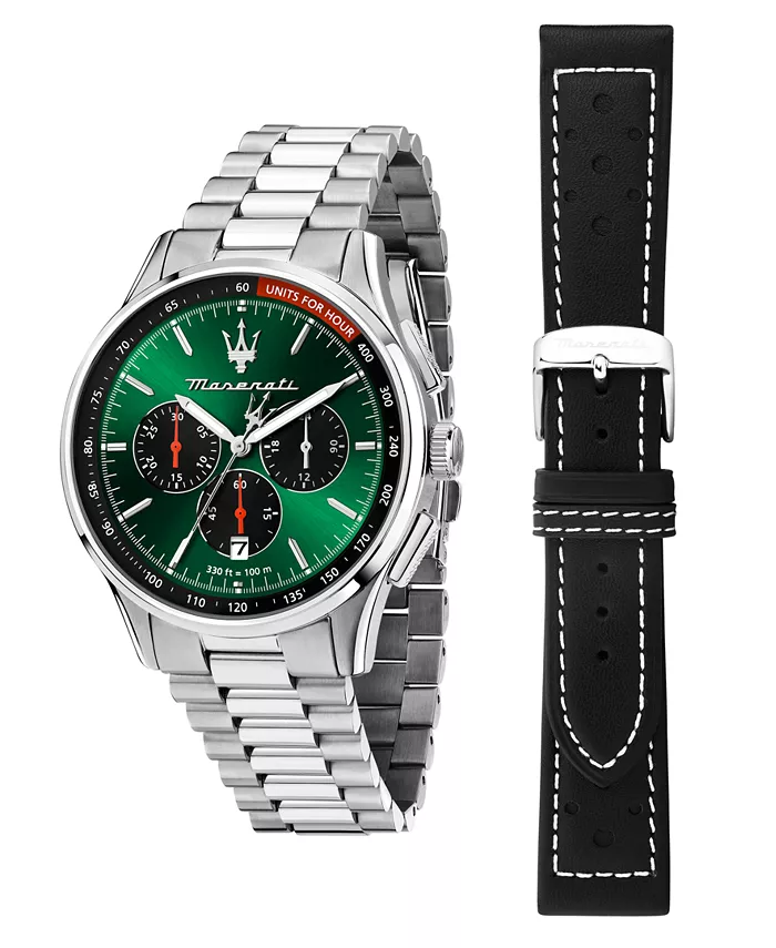 Мужские часы-хронограф из нержавеющей стали и черной кожи со сменными ремешками, 42 мм Maserati
Мужские часы-хронограф из нержавеющей стали и черной кожи со сменными ремешками, 42 мм Maserati