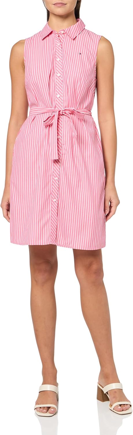 Женское мини-платье-рубашка Tommy Hilfiger без рукавов с воротником, пуговицами спереди и завязкой на талии, Pink/Bright White
Женское мини-платье-рубашка Tommy Hilfiger без рукавов с воротником, пуговицами спереди и завязкой на талии, Pink/Bright White