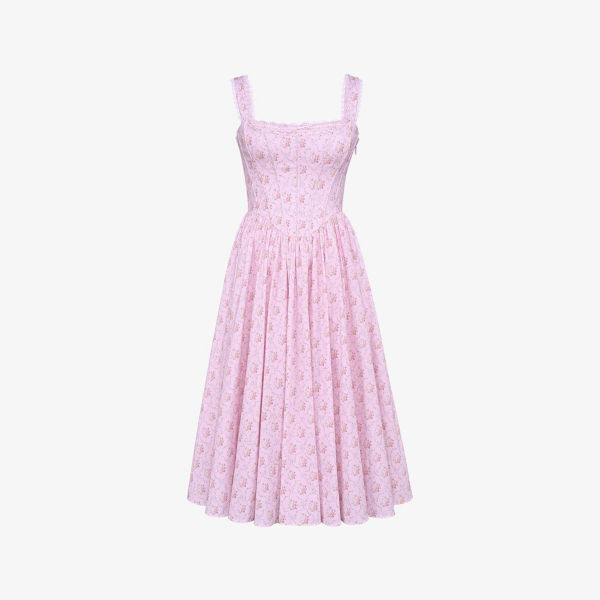 Платье миди Amara House Of Cb из стрейч-хлопка с цветочным принтом и кружевом, розовый 
Платье миди Amara House Of Cb из стрейч-хлопка с цветочным принтом и кружевом, розовый